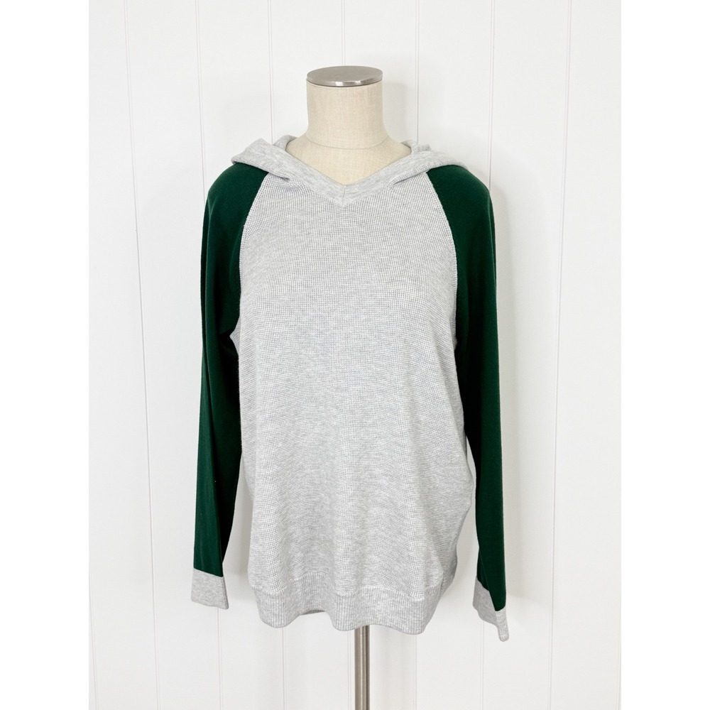 Evolution Grey Green Raglan Hooded Sweater NWT Womens XL Stitch Fix Waffle